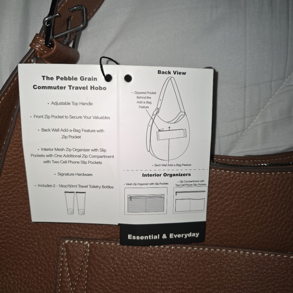 Max Studio XL Pebble Grain Commuter Travel Hobo Bag in Cognac Color - Picture 10 of 16